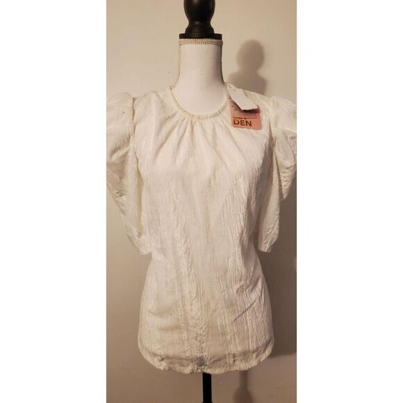 Leyden Short Puff Sleeve Blouse  L Ivory - Picture 1 of 9